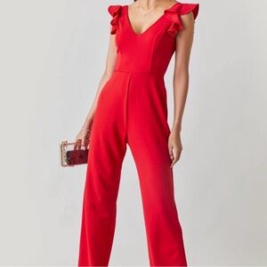 Francesca's Vibrant Red Ruffle Jumpsuit